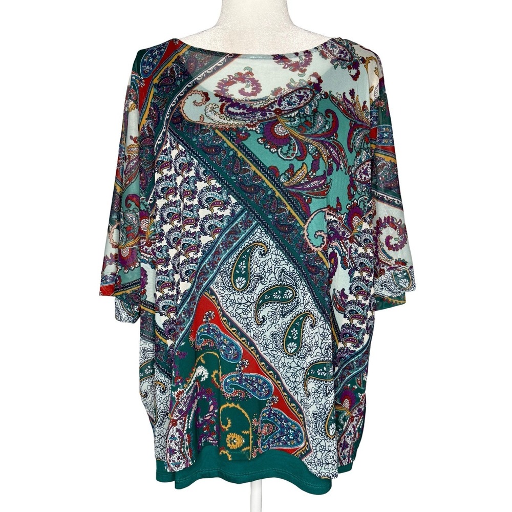 Chico's New (3) XL Tee Knit Top Paisley Print Overlay Blouse Shirt Layered Tier
